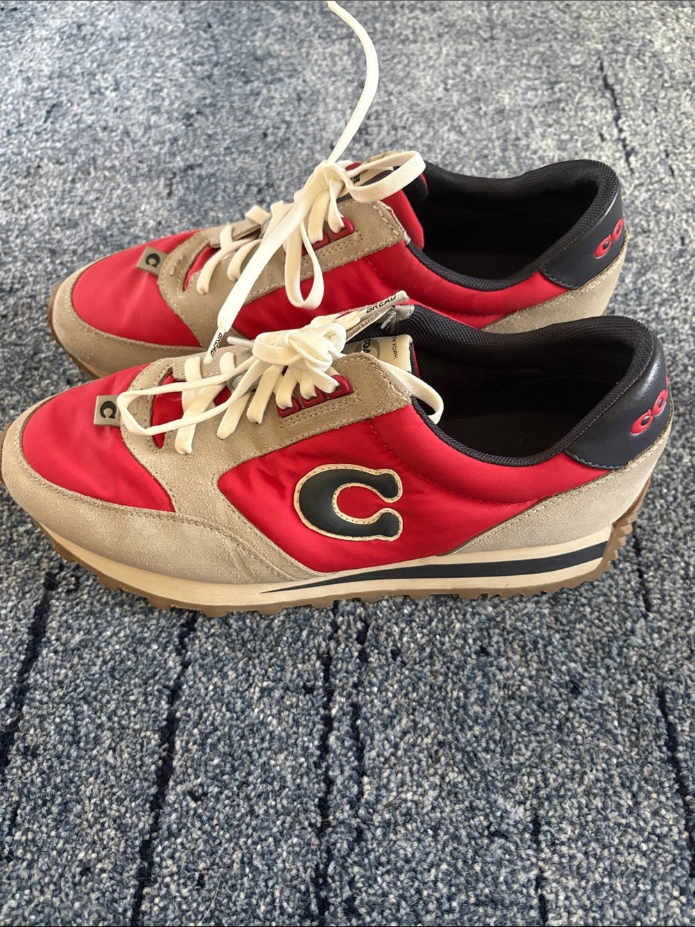 Coach-Red and Tan Men's 8/Women’s 9.5 Casual Sneakers